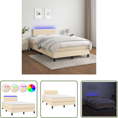 vidaXL LED-Streifen - Boxspringbett mit Matratze & LED Creme 120x200 cm Stoff (1/5)