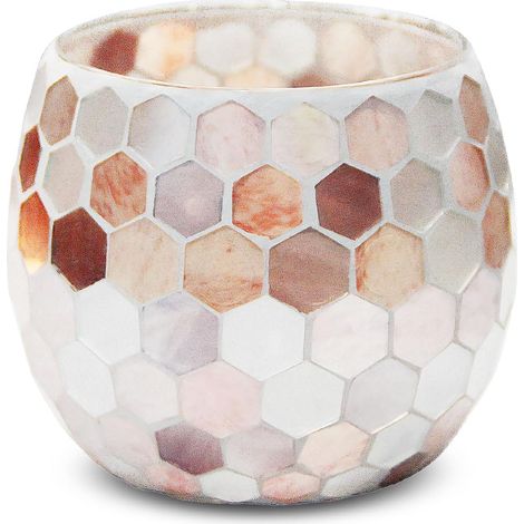 Kerzenhalter aus Mosaikglas, Teelichtgläser aus Crack-Glas, Vintage, 9 x 10,5 cm, romantischer Kerzenhalter, Votivkerzenhalter für Zuhause, Hochzeit, Geburtstag und Weihnachten, Weiß und Braun (1/5)