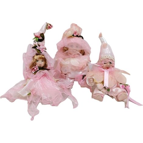 bambola porcellana-set da 3 statue per collezione-vestito rosa in tulle raso pizzo rifinita made in italy (1/5)