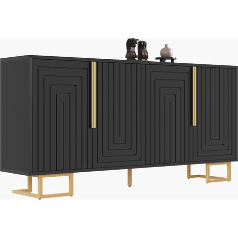 Aparador negro de MDF 152 x 40 x 75 cm con diseño geométrico y patas metálicas doradas HOMVRA (1/5)