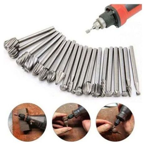 PA Ensemble de 20 Fraises Rotatives HSS en Carbure de Tungstène avec Queue 3 mm pour Travail du Bois Découpe et Perçage (1/4)