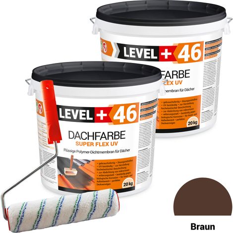 LEVEL+ Dachfarbe Sockelfarbe elastische L+46 BRAUN - 40KG + Farbroller 25cm