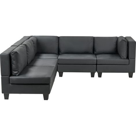 Sofá modular esquinero moderno 5 plazas tapizado piel sintética patas negras respaldo acolchado derecho negro Unstad