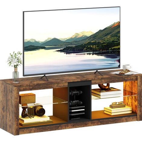 TV Stand Cabinet with LED Lights and Remote Control for TVs up to 65", Entertainment Centre with Storage Shelves and Compartment, Rustic Brown