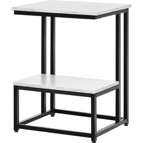 Table basse moderne avec structure acier noir et plateau marbre blanc - table d'appoint salon ou chambre avec étagère
