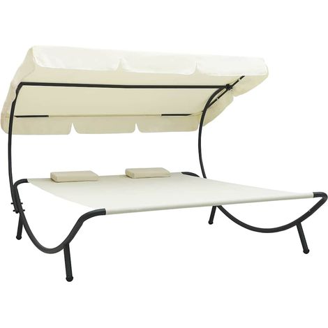 Tumbona de exterior con dosel y almohadas blanco crema vidaXL
