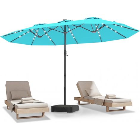 Parasol de Jardin Exterieur, 460 x 285 CM, Parasol Double Rectangulaire, avec Ouverture Fermeture Manivelle, 48 Éclairage LEDs, Base Inclus, Vert (1/5)