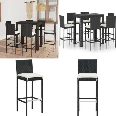 Ensemble de bar d'extérieur 7 pcs coussins Résine tressée Noir - Salon De Jardin - Mobilier De Jardin - Set De Salon De Jardin - Ensemble De Bar Extérieur - Table De Bar - Home & Living (1/5)