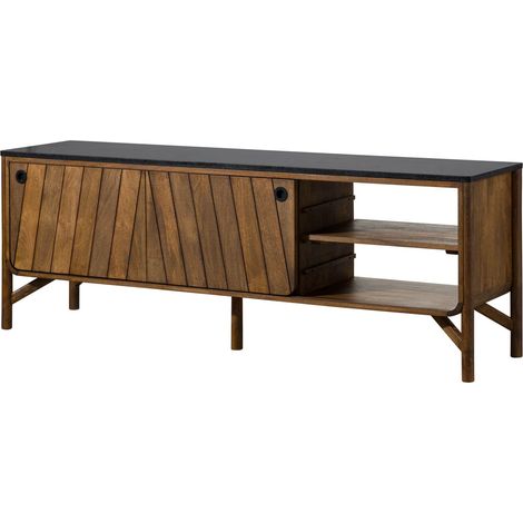 Credenza in legno di Mango 185x45x65 marrone oliato / granito scuro LOS ANGELES 106