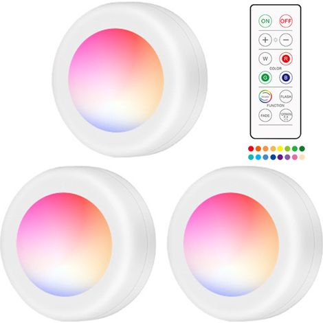 RGB-LED-Unterbauleuchten mit Fernbedienung, 3 Stück, 16 Farben, 120-Minuten-Timer, Helligkeitsregelung (3 Stück)