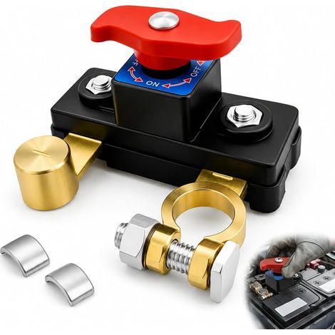 Coupe Circuit Batterie Voiture 12V-24V, Interrupteur Coupe-Batterie en Cuivre Pur Réglable Haute Conductivité, Battery Disconnect Switch pour Voiture Moto Camion Camping Car Bateau Tracteu (1/5)