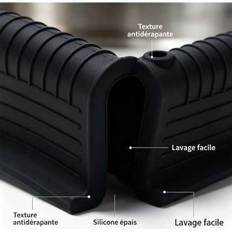 Pinces de protection anti‑brûlure en silicone pour oreilles latérales de casseroles fonte et émaillées, lot de 2 pièces, résistant à la chaleur sans BPA - Noir (1/5)