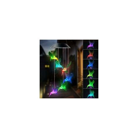 Carillon solaire colibri - Cadeau pour maman - Carillon solaire d'extérieur - Carillon à couleurs changeantes - Mobile lumineux solaire suspendu pour terrasse (1/5)
