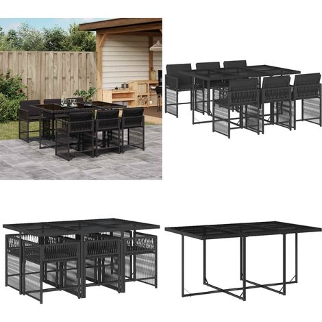 7-tlg. Garten-Essgruppe mit Kissen Schwarz Poly Rattan - Gartentisch - Gartenmöbel Set - Esstisch - Outdoor Möbel - Terrassenmöbel - Home & Living (1/5)