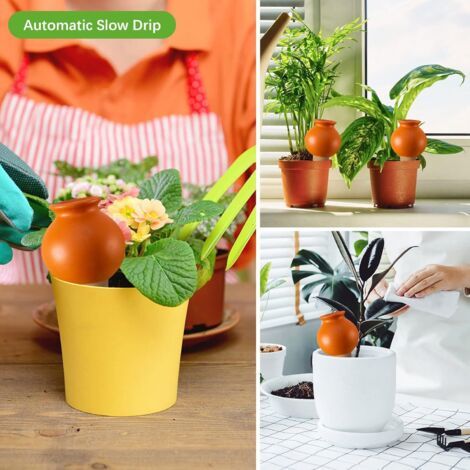 Lot de 4 bâtonnets d'arrosage automatique en argile, tiges d'arrosage pour plantes, tiges décoratives d'arrosage automatique de 430 ml, irrigation goutte à goutte automatique pour plantes d'intérieur (1/4)