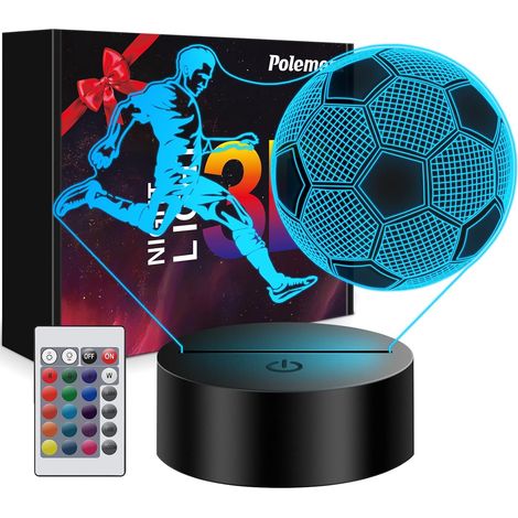 Cadeau Foot Garcon, 【Version améliorée du pictogramme d'athlète】 Veilleuse 3D Illusion Football pour enfants en 16 couleurs, Cadeau garçon 5 6 7 8 9 10 11 12 13 14 15 ans, Lampe foot (1/5)