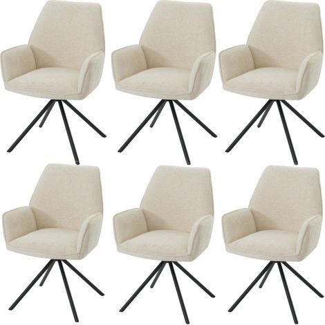 [NEUWERTIG] 6er-Set Esszimmerstuhl HHG-494, Küchenstuhl Stuhl mit Armlehne, drehbar Auto-Position, Chenille Öko-Tex MVG creme