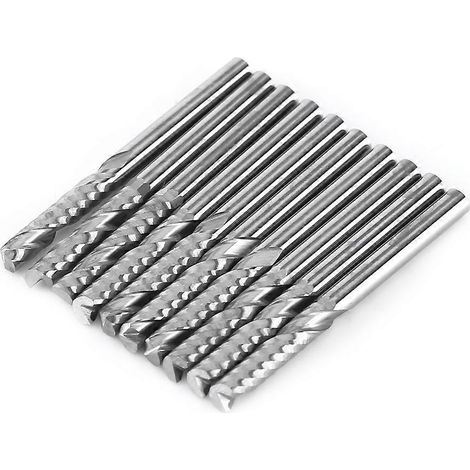 10 fraises à une seule hélice de 3,175 x 15 mm en carbure de tungstène pour l'usinage CNC du bois et de l'acrylique