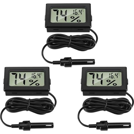 Numérique Thermomètre Hygromètre avec Sonde Externes Jauge de Température Humidité Mètre pour Reptile Incubateur Volaille Reptile Salle Séjour Bureau （3 Pièces）
