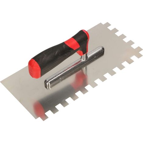 Truelle de lissage en Acier Inoxydable 270 x 128 mm avec Denture 12 x 12 mm pour Pose de carrelage, Disque de lissage, poignée Souple (1/5)