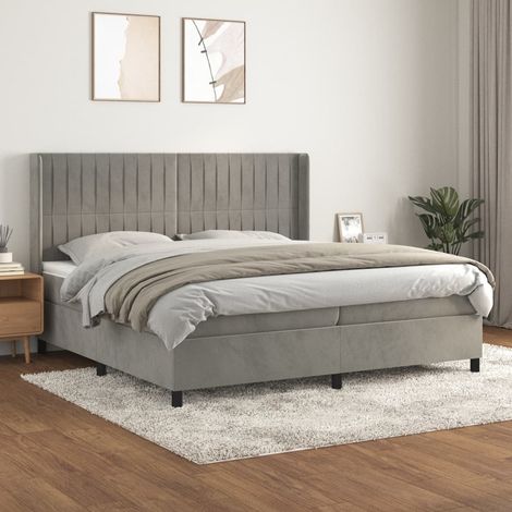 Lit à sommier tapissier et matelas - Cadre De Lit Moderne: King Size - Lit Double - Gris clair 200x200cm Velours Chic-558131 (1/5)