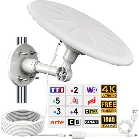 Antenne TV Exterieure Puissante DVB-T/DVB-T2, Antennes TNT Exterieur Réception Omnidirectionnelle Antenne TNT Exterieur Puissante, pour Camping Car, Caravane, Fourgon, Van, Camion, Bateau (1/5)