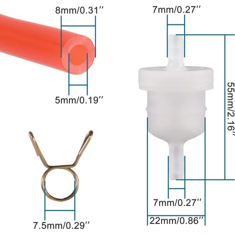 GOOFIT Motorradvergaser-Kraftstoffleitung mit Kraftstofffilter-Haltefeder, 100 cm lang, 8 mm Außendurchmesser, 4 mm Innendurchmesser. (1/4)