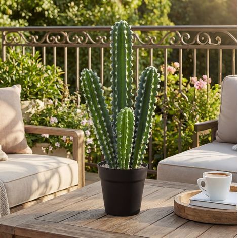 Planta artificial cactus en maceta, 53 cm, plástico verde, para interior, REDOM (1/5)