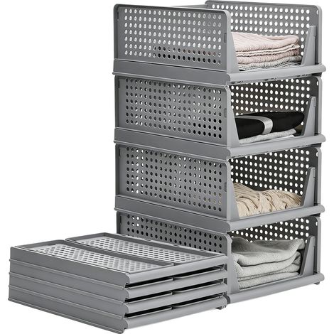 Contenedores de almacenamiento, diseño apilable, fácil acceso, gris (PE) (1/2)