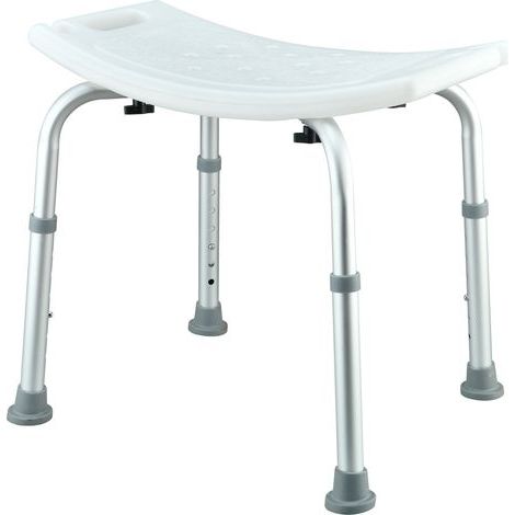 Verstellbarer, leichter Duschstuhl aus Aluminium – Perforierte Oberfläche – Gebogenes Design – Rutschfeste Saugfüße – Belastbarkeit 132 kg (1/2)