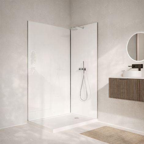 Set di 2 Pannelli Murali in Alluminio Bianco 80+120x250cm con Profili Cromati - WALL'IT
