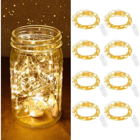 Mini Guirlande LED à Pile étanche, 8PCS 2m 20LEDs Mini Fil de Cuivre Guirlande LED, Fairy Lights Girlande Lumière pour Bouteille, Mariage, Fête, Noël (1/5)