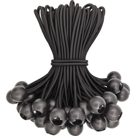 75 boules élastiques pour bâche 15,2 cm, tendeurs robustes avec boule imperméable, attaches pour drapeau et bâche, noir (1/5)