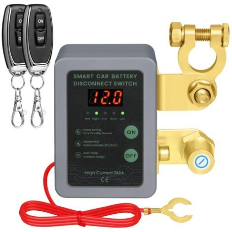 Ede Interrupteur coupe-batterie 12 V, disjoncteur, interrupteur de déconnexion de batterie télécommandé sans fil, pour voiture, camping-car, quad, bateau (gris) (1/5)
