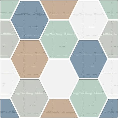 6 pièces carreaux hexagonaux bleus et verts (20 x 20 cm) - Autocollants pour cuisine, salon, salle de bain et décoration intérieure PVC (1/5)
