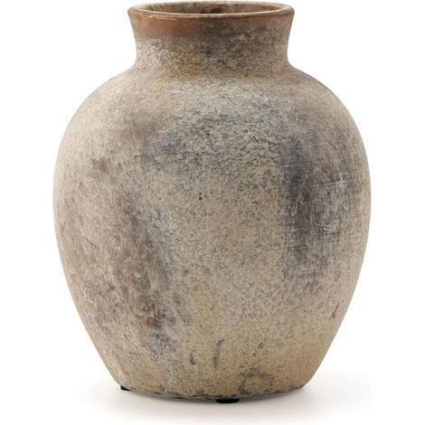 Vase vintage monobloc, vase décoratif rond en céramique rustique vintage fabriqué à la main, idéal pour les réunions de famille, le salon et la décoration de bureau. (1/5)
