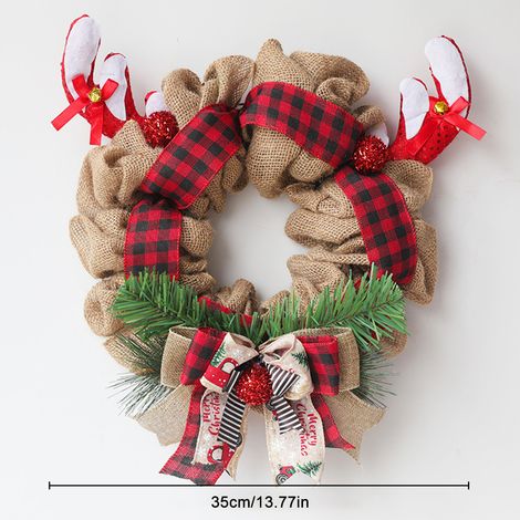 Couronne de Noël, bois de renne artificiels, guirlande en toile de jute, décorations de Noël à suspendre à la porte pour la maison et la classe (1/5)