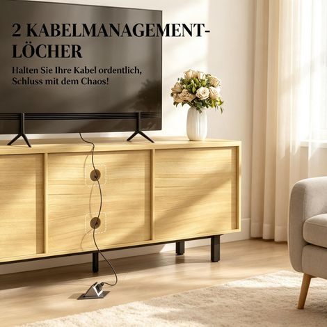 Meuble TV 65 pouces, meuble télé avec 2 portes push-open et 2 niches ouvertes, rangement pour salon, meuble media moderne, 2 battants, étagères, support TV. (1/5)