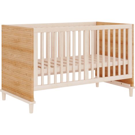 Lit bébé en bois naturel avec 5 hauteurs réglables, sans matelas, 70 x 140 x 87 cm (1/5)
