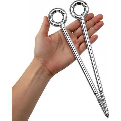 Lot de 2 vis à œillets, en acier inoxydable, M12 x 230, robustes pour fauteuil suspendu, chaise à bascule, panier suspendu, échafaudage et fixations lourdes (1/5)