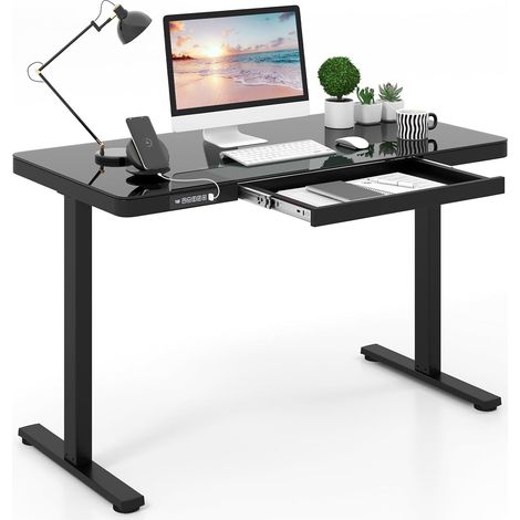 COSTWAY Escritorio Elevable 120X60 cm, Escritorio de Pie 2 Posiciones de Memoria y Anticolisión, Puertos USB Tipo-C, Standing Desk Regulable en Altura 73-118 cm (Negro) (1/5)