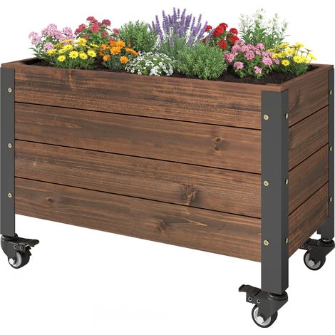 Potager surélevé en bois sur roulettes, rectangulaire, 60 x 30 x 41 cm, marron