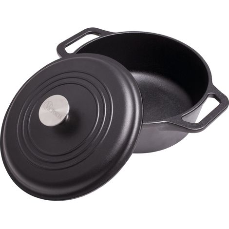 Victoria 32043 Horno Holandés Olla Inducción Hierro Fundido Curado 25cm, Cocotte 3,8L, sin PTFE ni PFOA Negro (1/5)