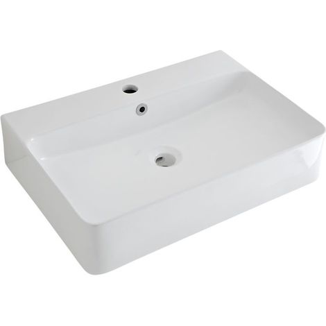 Milano Farington - Modern 600mm x 420mm White Ceramic Rectangular Countertop Bathroom Basin Sink - Basin Only (1/4)