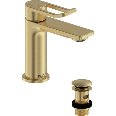 Petit mitigeur de lavabo avec bonde à clic, robinet de salle de bain, finition laiton brossé