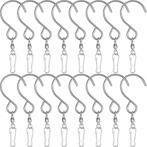 Pinces à Crochet Pivotantes, Crochets de suspension en Forme S en Acier Inoxydable pour Suspendre Mangeoires À Oiseaux Panneau D'affichage Tableau Pot De Fls Décor De Jardin,,16 Pcs (1/5)