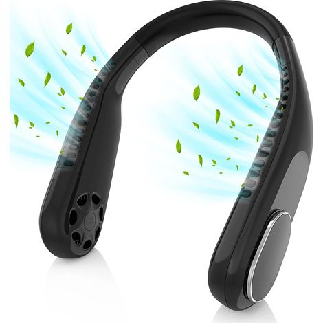 Ventilateur de cou portable rechargeable 4000 mAh, sans pales, à suspendre, 3 vitesses, ventilation à 360°, mini ventilateur personnel portable et flexible-AquaForge (1/4)