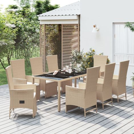 Meubles à dîner de jardin et coussins 9 pcs Ensemble table et chaise de jardin beige Poly rotin 80673 (1/5)