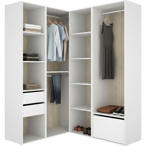 Guardaroba Grande Rawlinson, Armadio Camera da Letto Modulabile, 11 Ripiani, Appendiabiti, 145x205h cm Bianco