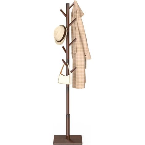 Portemanteau, Meuble Entree Porte Manteau, Portant a Vetement Bois, avec 8 Crochets, 3 Hauteurs Réglables, Assemblage Facile, pour Salon, Entrée, Chambre, Brun, 30x30x180cm (1/5)